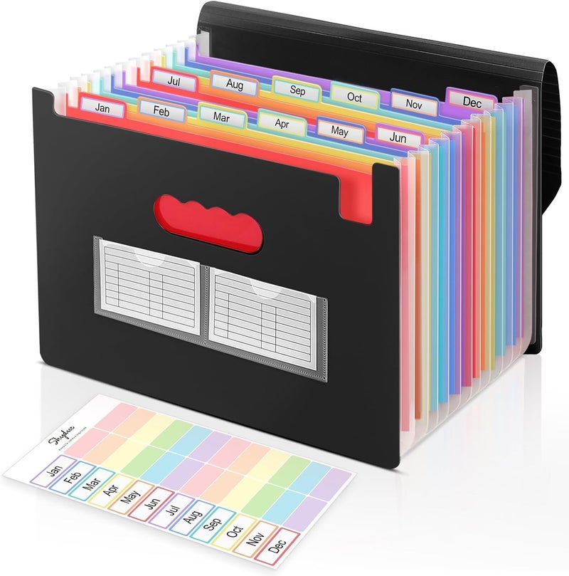 Skydue Accordion File Organizer, 13 Pocket File Folder Organizer with Colorful Tabs, Expanding Document Organizer for Letter A4 Size for Office School Use Black - Image 1